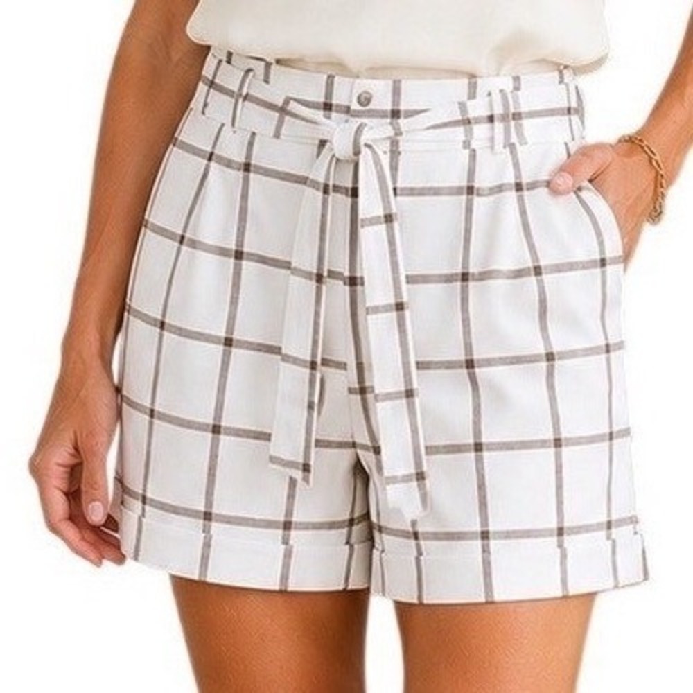 NEW Worthington Belted‎ Shorts White Tan Plaid Size 10  Tailored, Preppy NWT